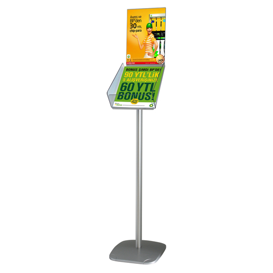 Bodenständer mit Topschild Plus A4 silber Hochformat