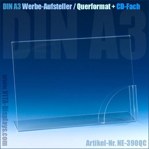 Werbeaufsteller L-Ständer A3 | Querformat | mit CD-Fach