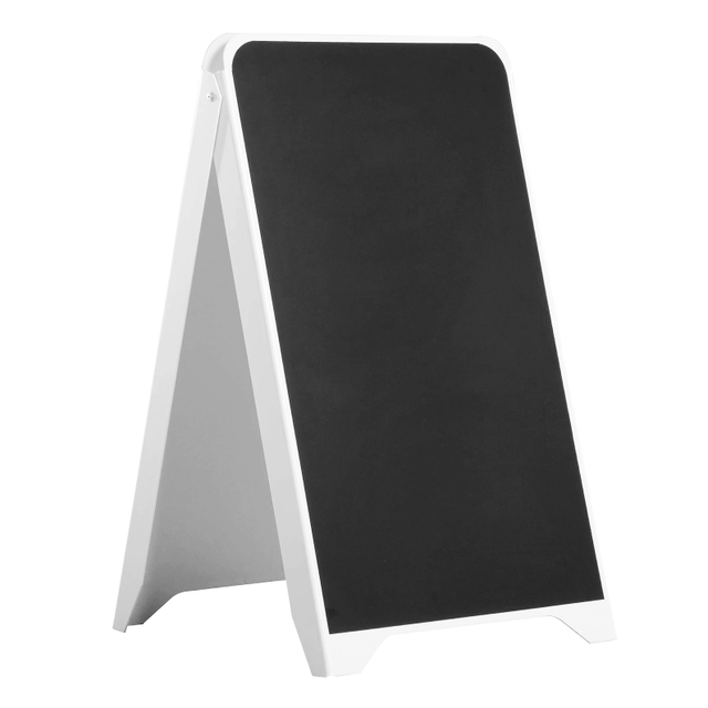 Kundenstopper aus Kunststoff 88 x 50 cm Hochformat weiß mit Tafelfolie