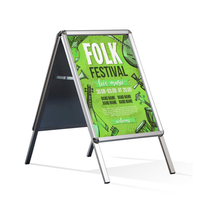 Kundenstopper Chrom Hochformat silber  32 mm A2