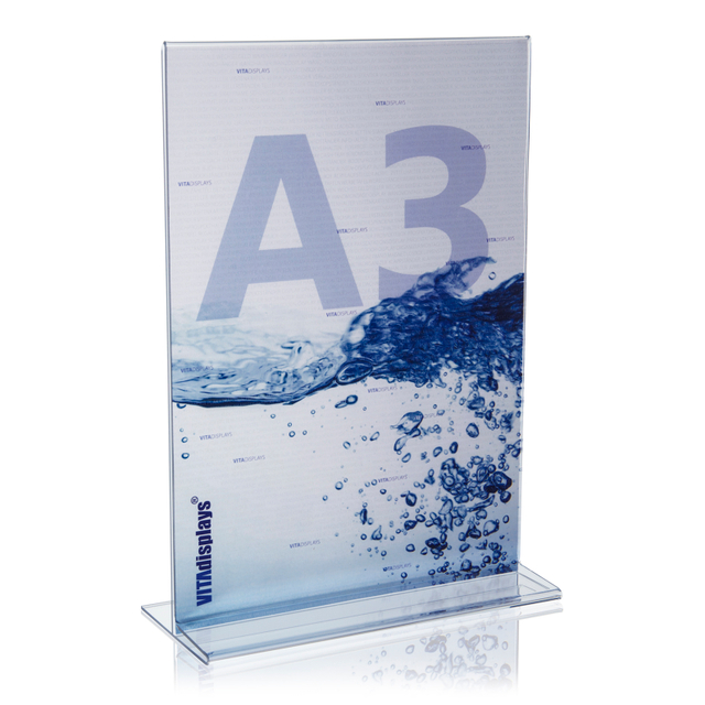 Tischaufsteller T-Ständer SOLUM aus PLEXGLAS® Hochformat A3