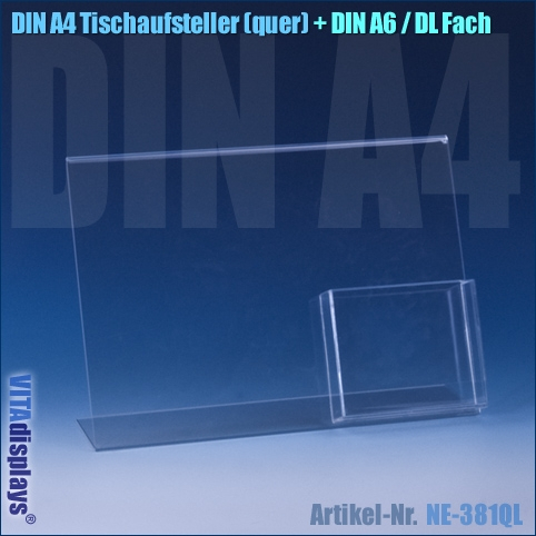 Werbeaufsteller L-Ständer A4 | Querformat | mit A6 Fach