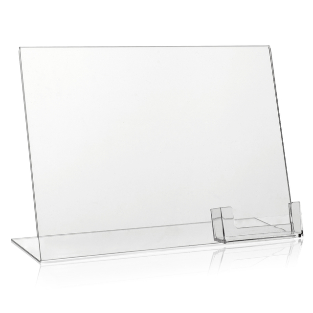 Werbeaufsteller L-Ständer A4 | Querformat | mit Visitenkartenfach