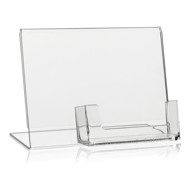 Werbeaufsteller L-Ständer A6 | Querformat | mit Visitenkartenfach