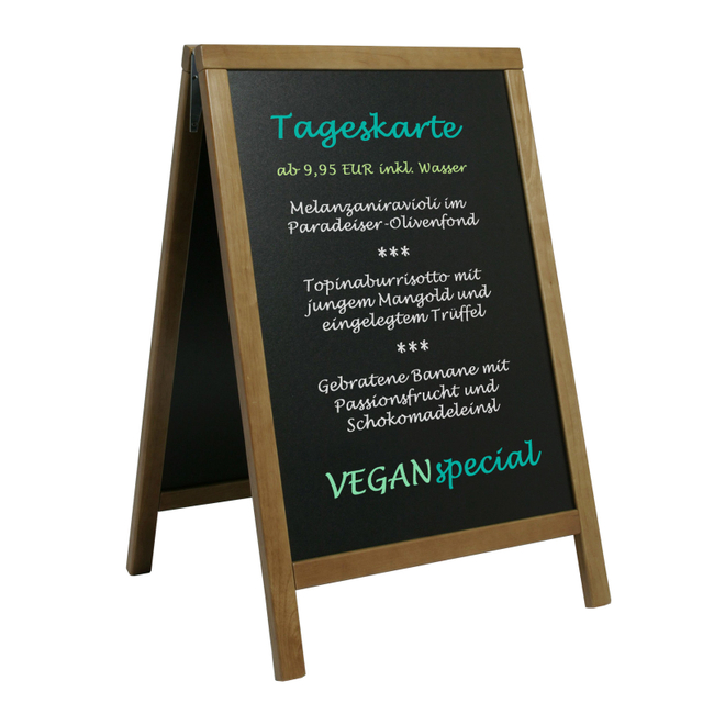 Kreidetafel Werbeaufsteller Hochformat 55x85cm | teak