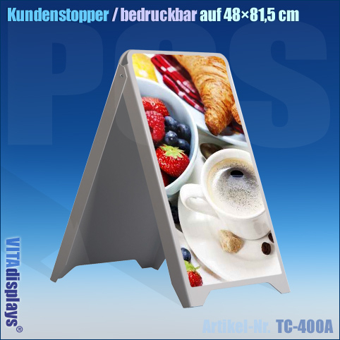 Kundenstopper aus Kunststoff 88 x 50 cm Hochformat weiß bedruckbar