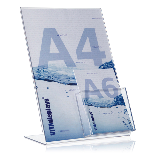 Werbeaufsteller L-Ständer A4 | Hochformat | mit A6 Fach