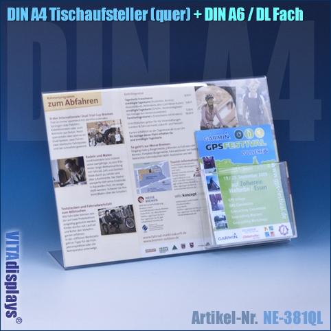Werbeaufsteller L-Ständer A4 | Querformat | mit A6 Fach