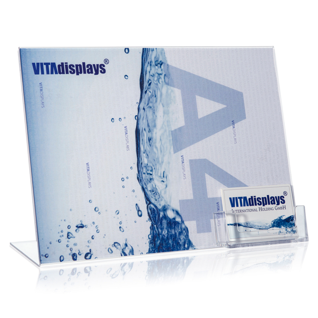 Werbeaufsteller L-Ständer A4 | Querformat | mit Visitenkartenfach