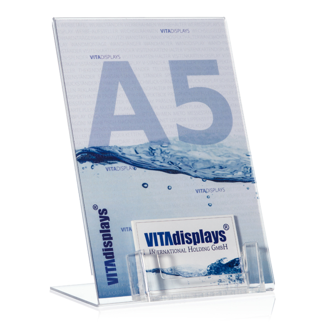 Werbeaufsteller L-Ständer A5 | Hochformat | mit Visitenkartenfach