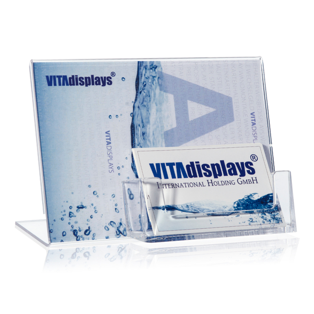 Werbeaufsteller L-Ständer A6 | Querformat | mit Visitenkartenfach