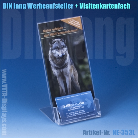 Werbeaufsteller L-Ständer DIN Lang | Hochformat | mit Visitenkartenfach
