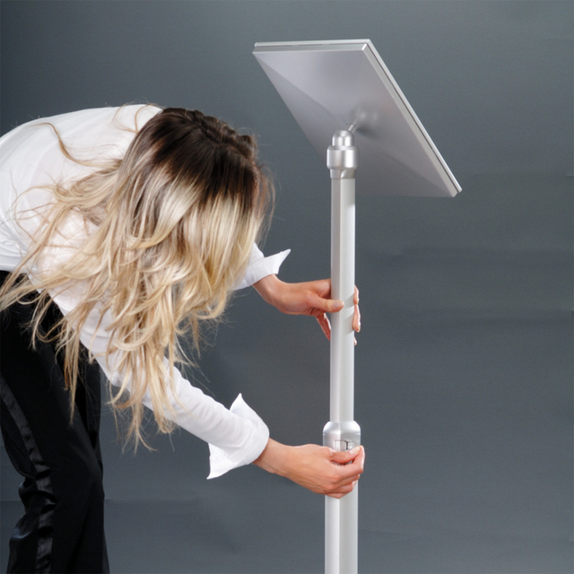 Infoständer silber A3 | Hoch- & Querformat | Premium | höhenverstellbar